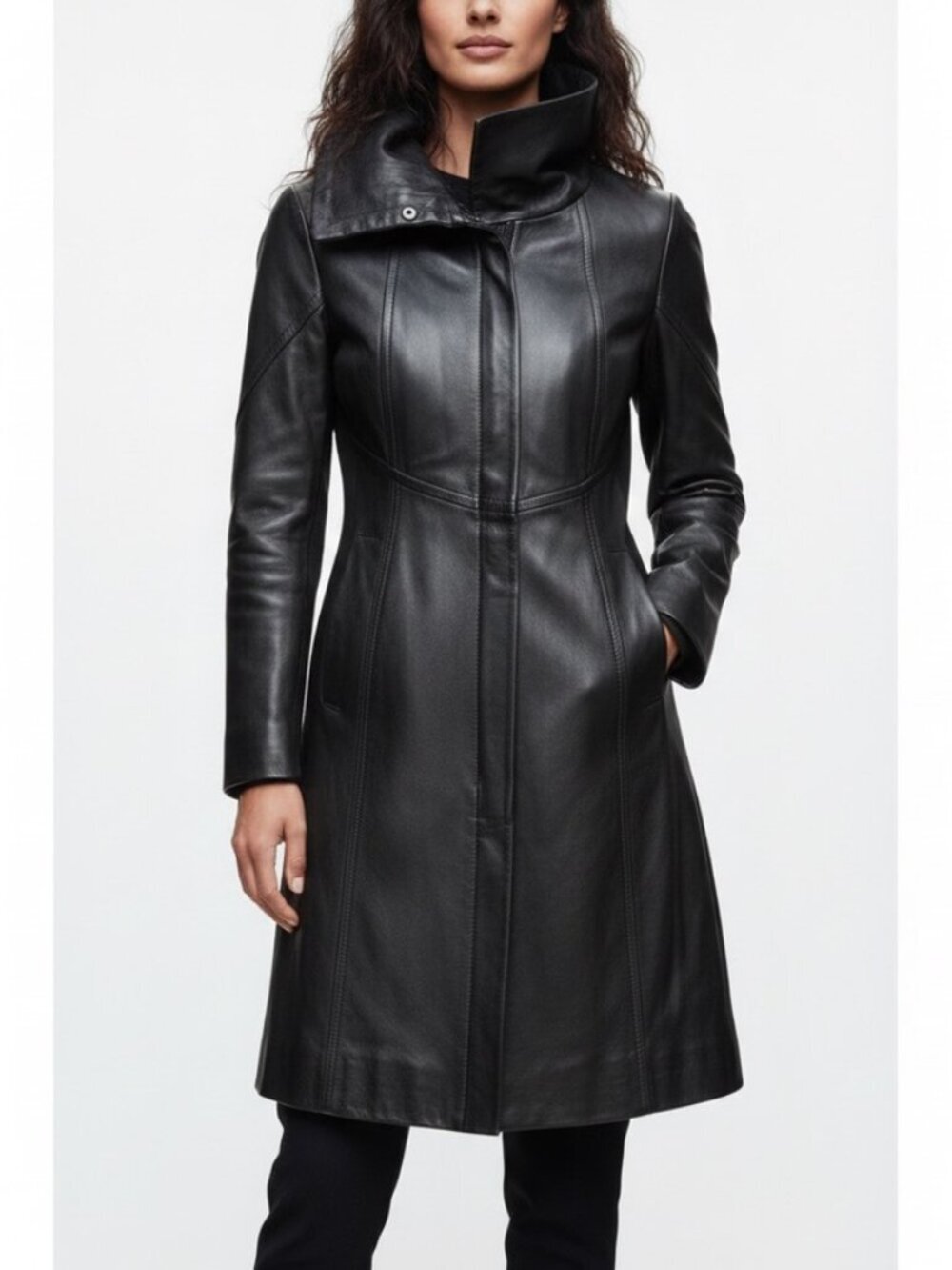 Danier Black Leather Zip Front Slim Fit Jacket Size XXS